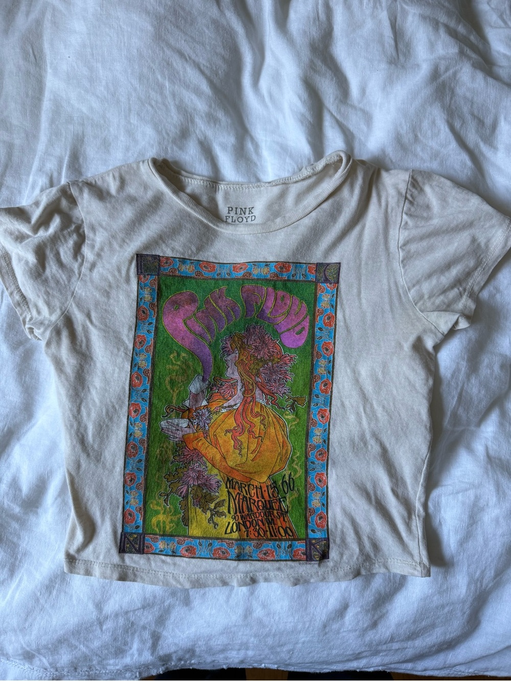Pink Floyd Cream Short Sleeve Tee with Multicolor Psychedelic Graphic
